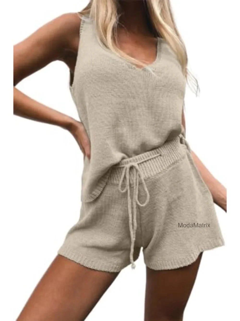 Women's Lounge Set 2 Piece Knit Tank Top High Waist Shorts Vacation Loungewear